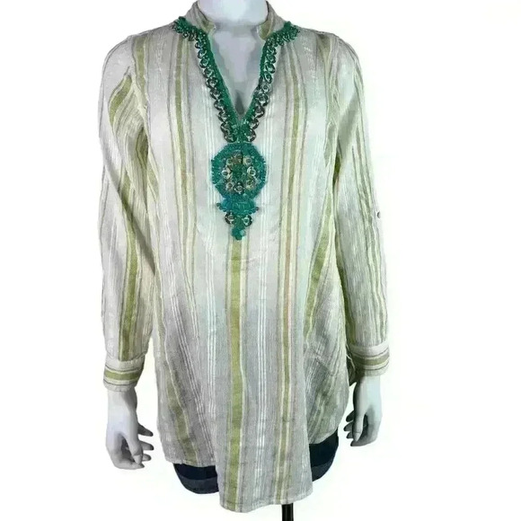 Soft Surroundings Elisha Turquoise Beaded Tunic Top Size Medium - Picture 2 of 12